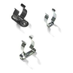 Spring clips / spring clamps made from high-carbon spring steel with a zinc plated finish & spring clips / spring clamps with a plastic coating in white or black