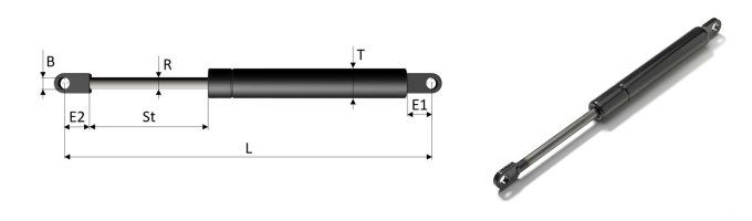 Gas struts with welded ends with schematic diagram| Febrotec