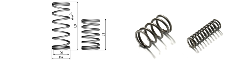 Compression springs with schematic diagram • Wire diameter: 0.1 mm - 6.3 mm | Febrotec